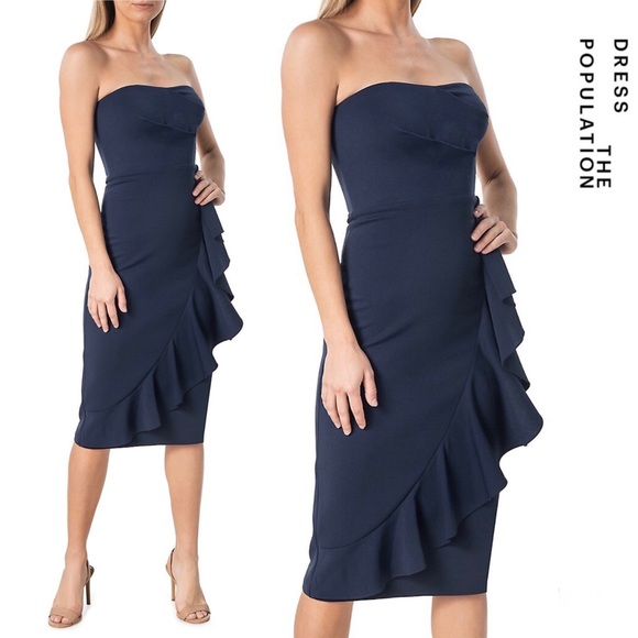 Dress The Population - Liv Ruffled Midi-Dress - Picture 1 of 14